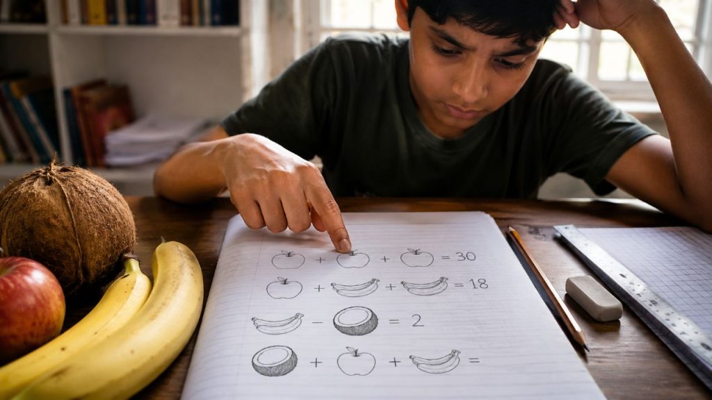 Tente resolver este quebra-cabeça matemático com frutas sem errar os detalhes