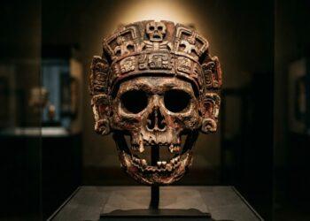 A máscara asteca de 500 anos que representa o temido "deus da morte" e ainda intriga arqueólogos