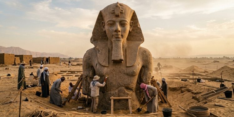 Pesando seis toneladas, a impressionante estátua de Ramsés II ressurge de uma antiga região do Egito