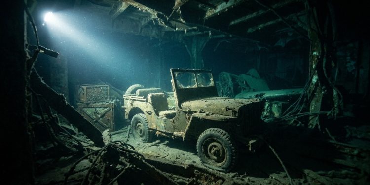 Ao explorarem um navio naufragado da Segunda Guerra Mundial, afundado em 1942, mergulhadores se deparam com um misterioso Jeep, quase intacto