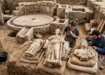 Estátuas romanas de mármore ficaram escondidas por 1.700 anos dentro de uma antiga prensa de vinho