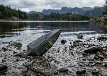 Nível baixo da água revela ponta de lança de 5.000 anos e arqueólogos nem precisaram cavar para encontrá-la