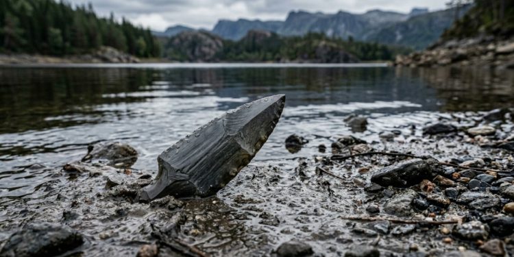 Nível baixo da água revela ponta de lança de 5.000 anos e arqueólogos nem precisaram cavar para encontrá-la