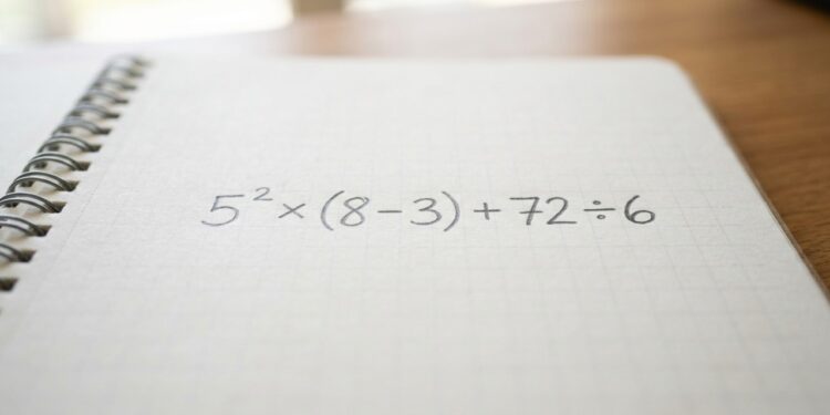 Você sabe resolver corretamente 5² × (8 − 3) + 72 ÷ 6 sem errar nenhuma etapa?