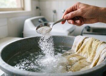 Antes de desistir das toalhas amareladas, use 1 colher desse ingrediente na água do molho e recupere o branco na primeira lavagem