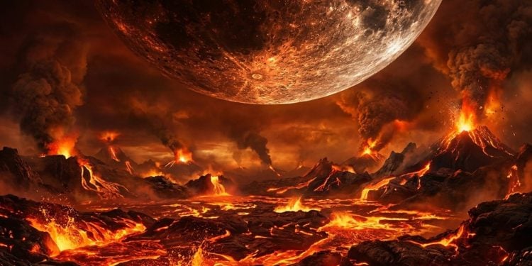 Há 4,5 bilhões de anos, uma Lua gigantesca pode ter ajudado a criar as condições que tornaram a vida possível na Terra.