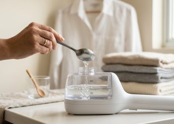 3 colheres de sopa na água do vaporizador e as roupas passadas ficam com cheiro fresco e sem vincos por mais tempo