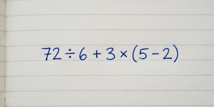 Você consegue resolver 72 ÷ 6 + 3 × (5 − 2) sem errar? Um teste de QI disfarçado de cálculo básico