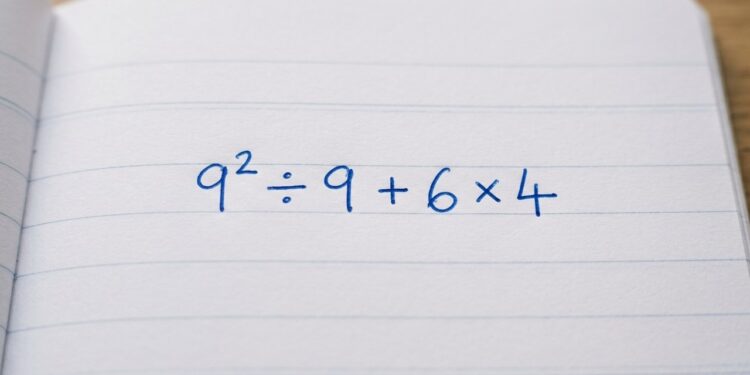Este cálculo simples esconde uma armadilha: 9² ÷ 9 + 6 × 4 testa seu domínio da ordem das operações