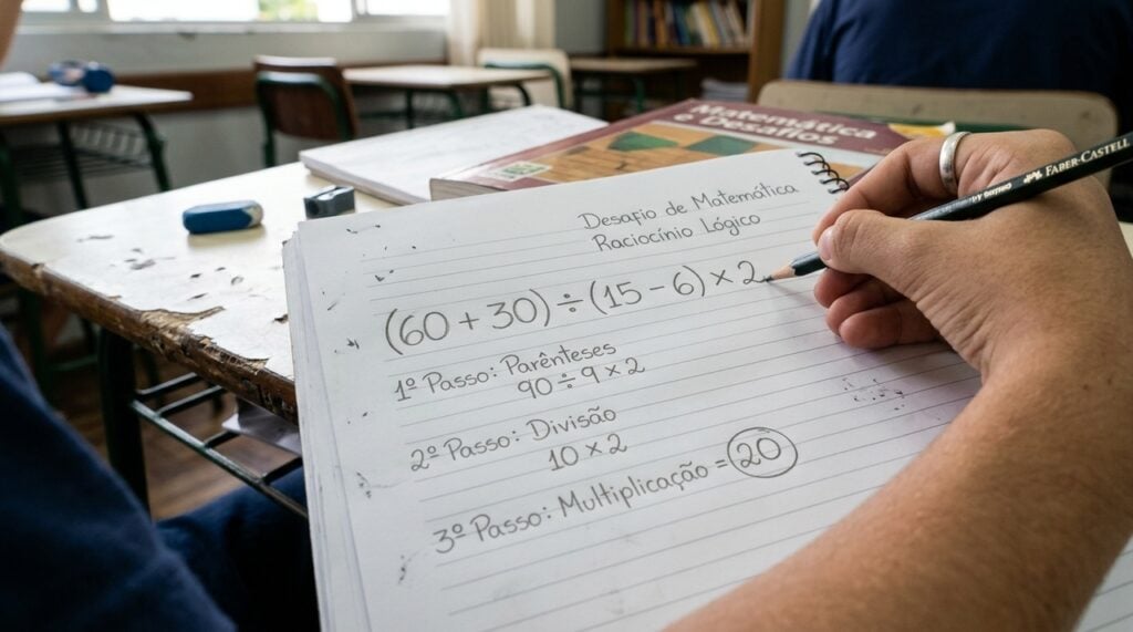 Desafio de matemática: quanto é (60 + 30) ÷ (15 - 6) x 2?