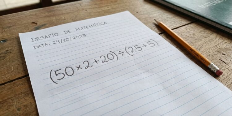Desafio de matemática: quanto é (50 x 2 + 20) ÷ (25 + 5)?