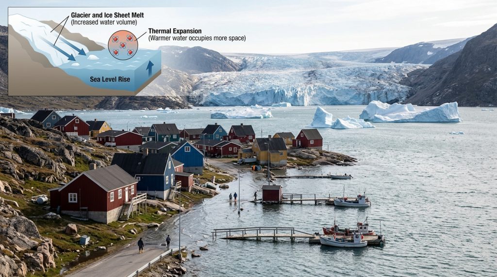 Mudanças climáticas e o impacto da física da Terra na subida do nível do mar.