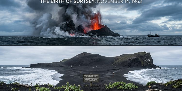 O nascimento da ilha vulcânica de Surtsey em 1963 e o seu isolamento imediato para servir como um laboratório natural de observação biológica sem a interferência humana.