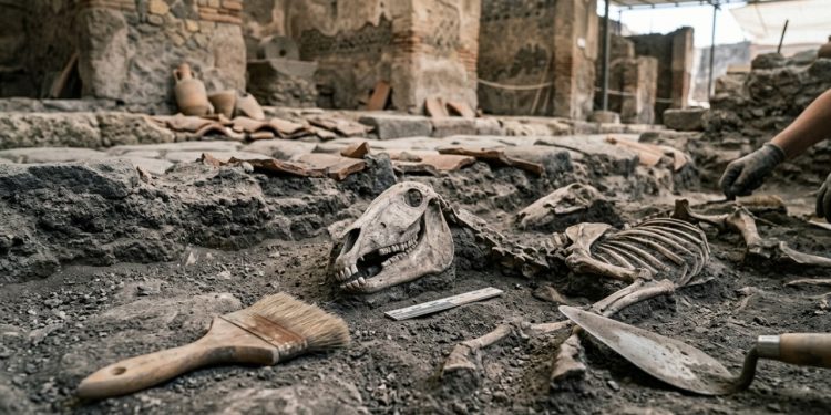 Achado em Pompeia revela cavalos soterrados nas primeiras horas da tragédia de 79 d.C.