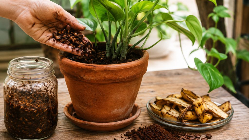 borra de café e casca de banana