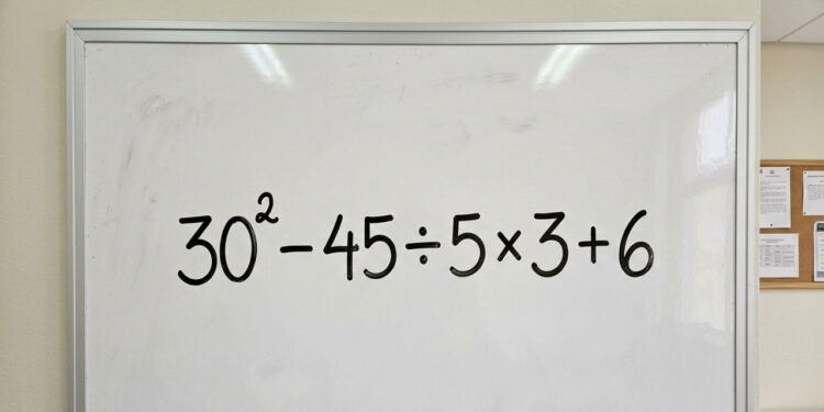O teste rápido de matemática que poucos conseguem resolver corretamente: 30² − 45 ÷ 5 × 3 + 6