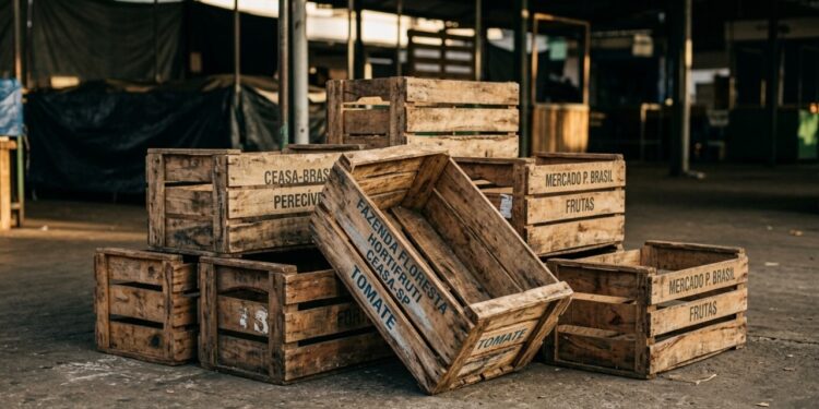 Caixote de feira reciclado se transforma em organizador versátil para cozinhas.