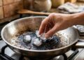 Antes de passar horas esfregando a panela queimada, experimente este método simples com cubos de gelo