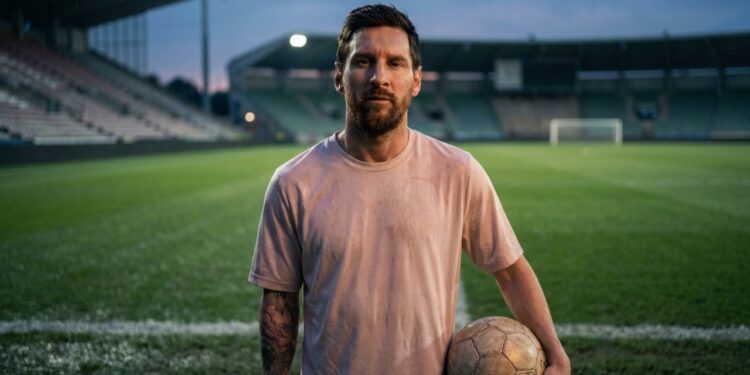 Messi observa o campo ainda iluminado como quem reconhece que o caminho continua aberto